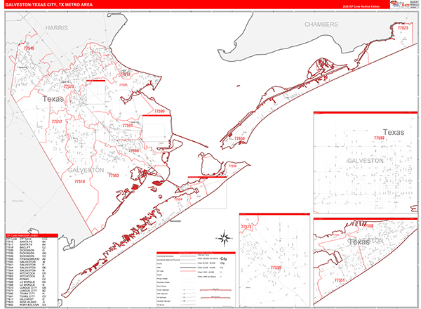 Galveston-Texas City Metro Area Wall Map